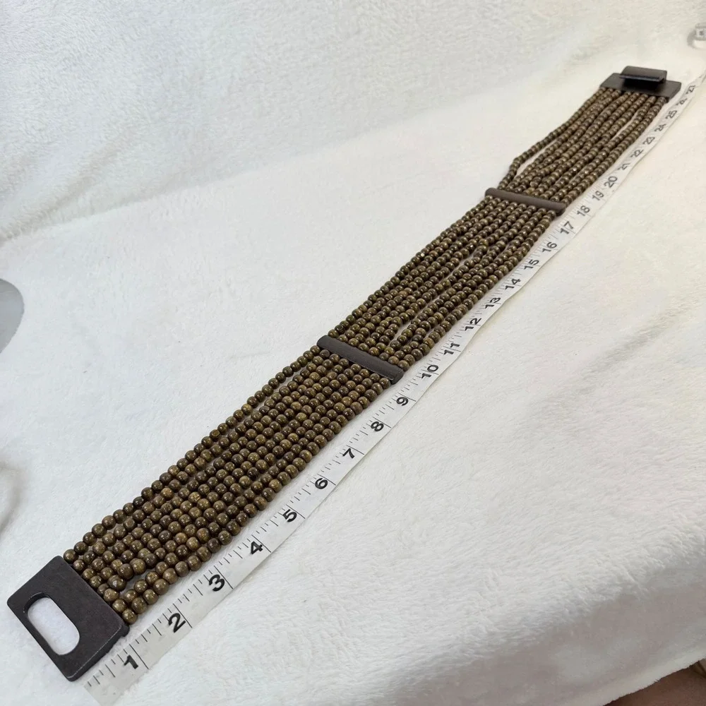 Womens Boho Wide Multi Strand Wooden Bead Waist Statement Belt Brown Size Small